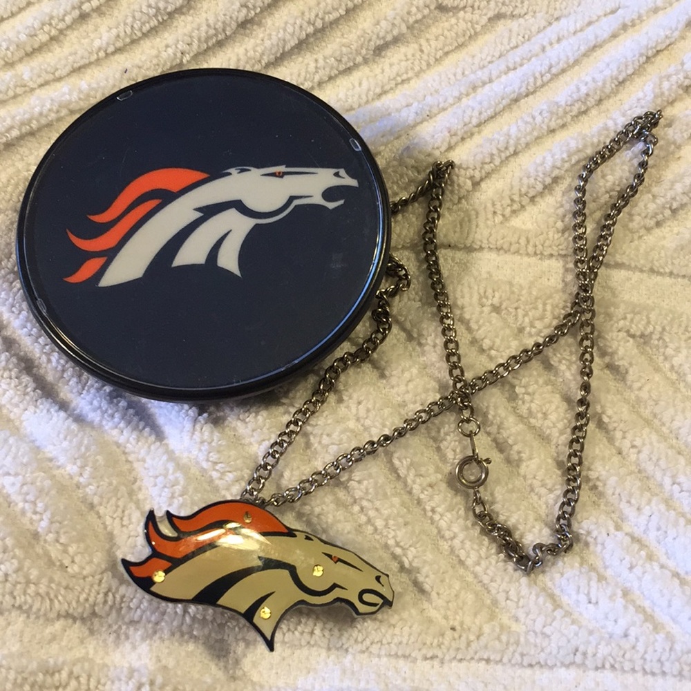 Vintage Broncos lighted necklace, belt clip